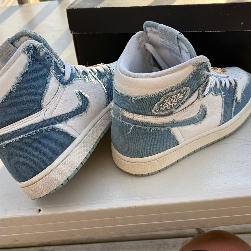 Nike High-Top Sneakers in White & Light Blue Denim - Picture 4 of 5